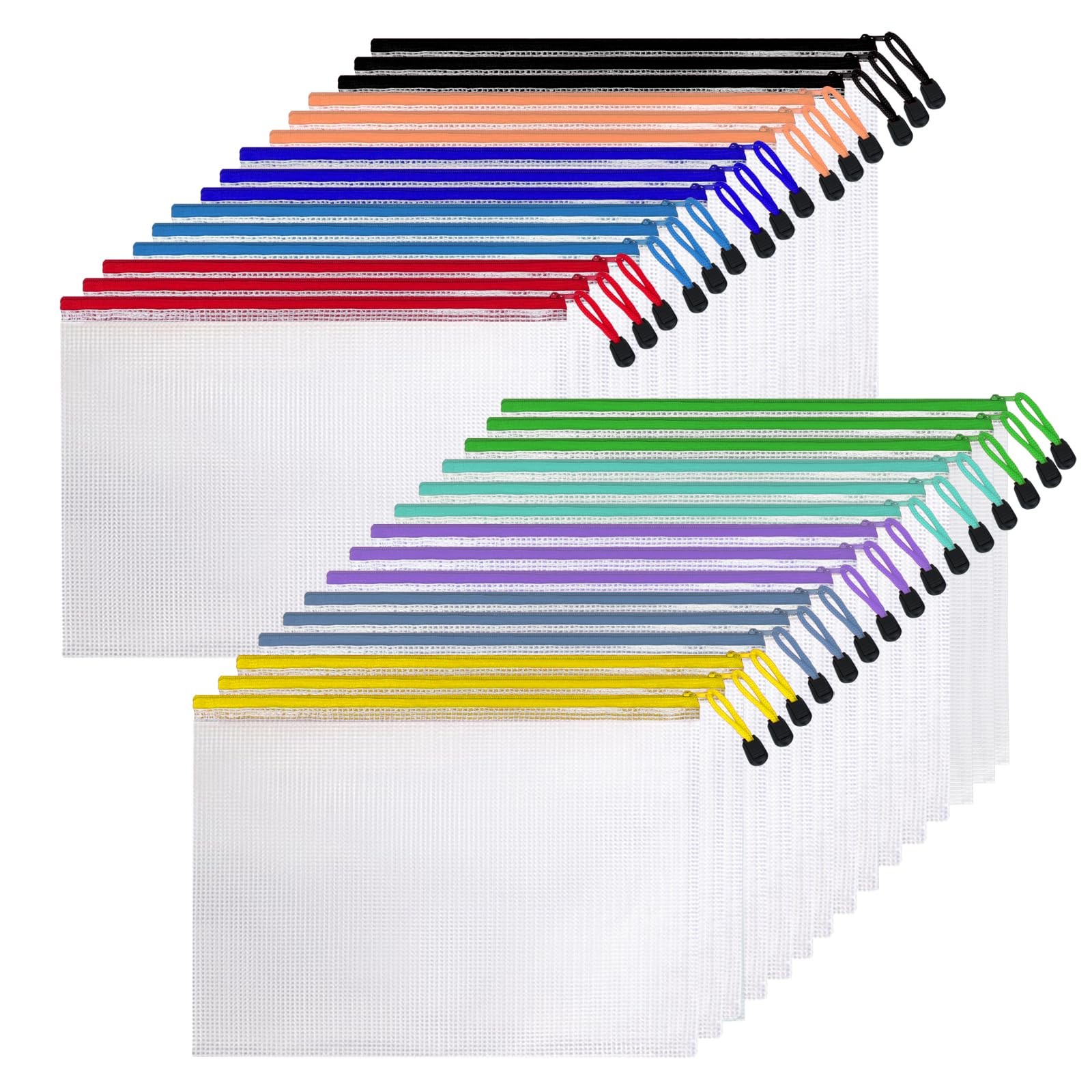 30 Pcs Mesh Zipper Pouch Bags, A4 Size Waterproof File A4, 10 Colors