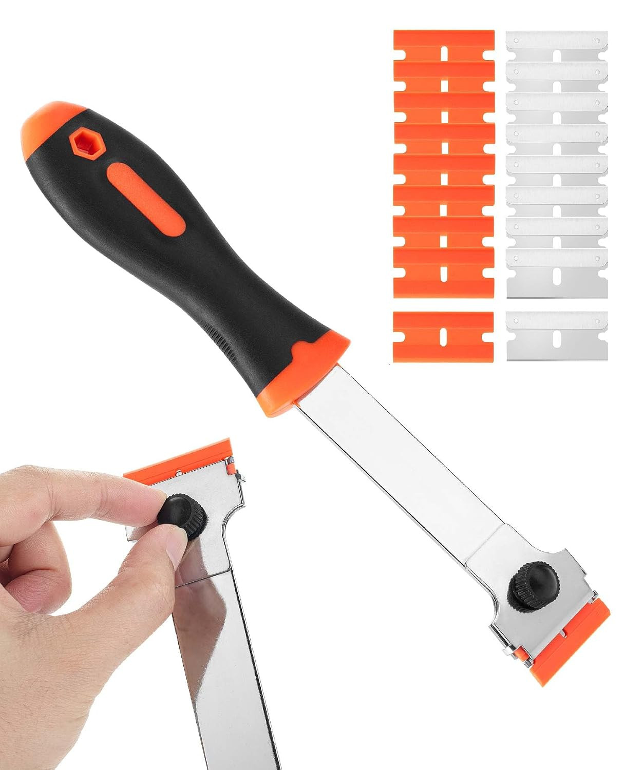 Bates- Long Handle Razor Blade Scraper, Razor Scraper with Extra 10 Metal & 10 P