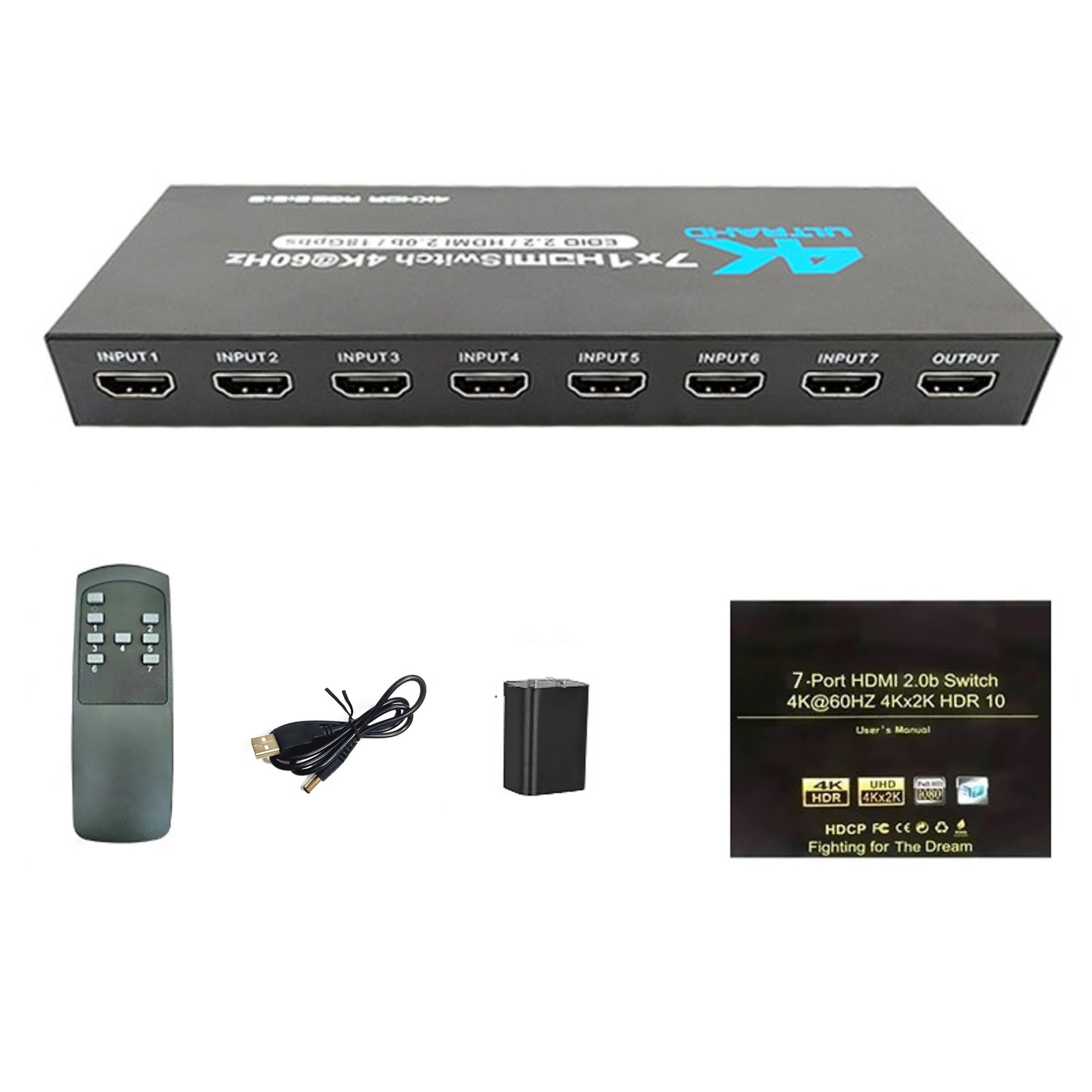 New 7 in 1 out  4K HDMI 2.0 Switch Support HDR HDMI Switcher Accessories