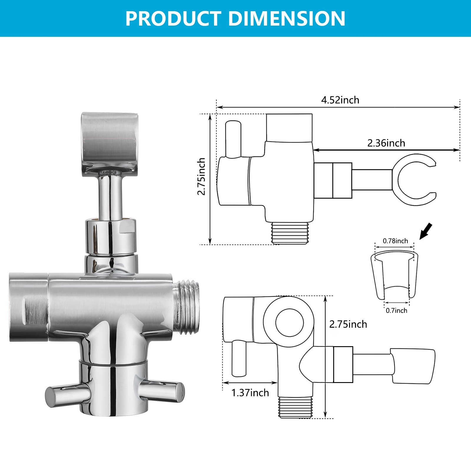 3-way G1/2 Shower Diverter with Handheld Holder, Solid Brass