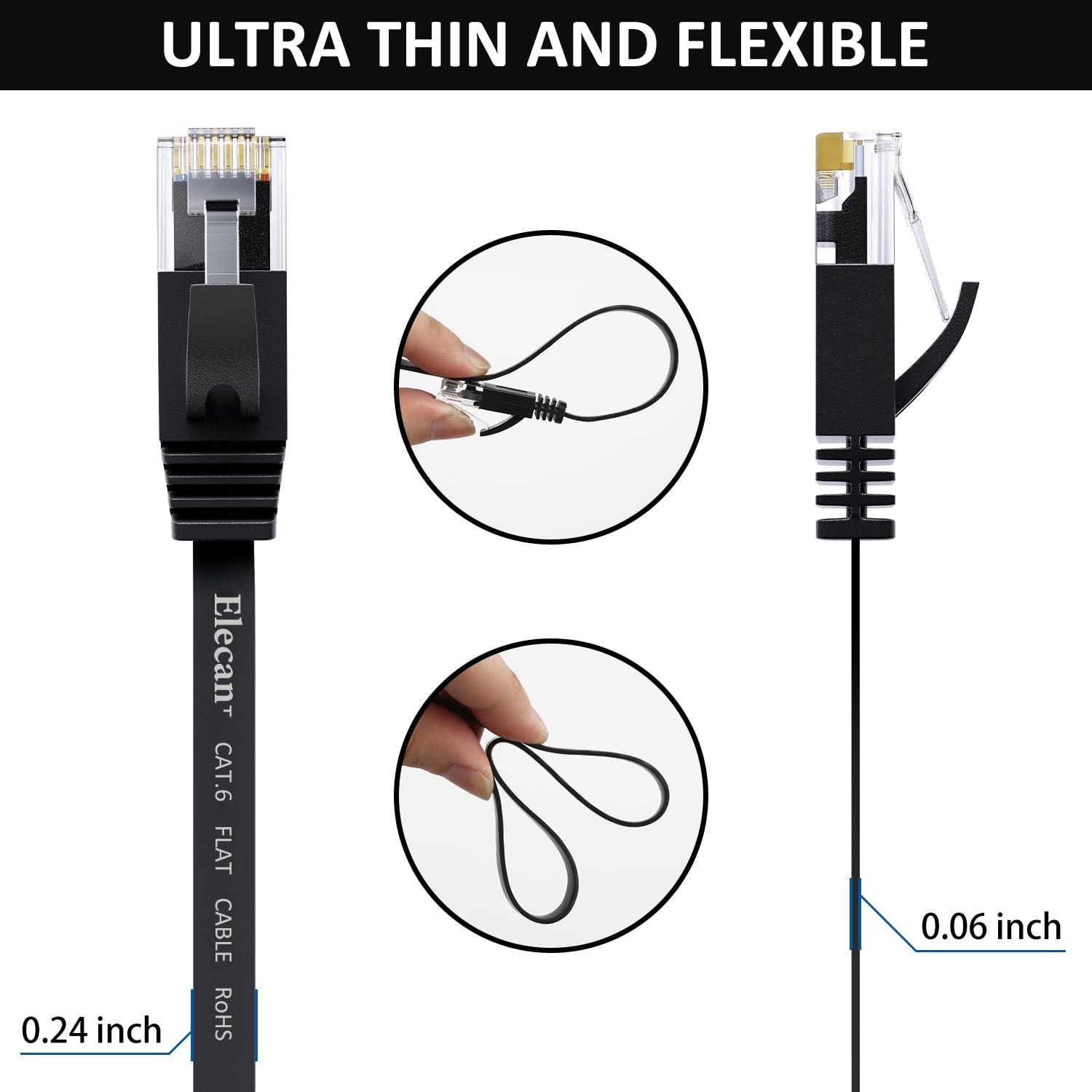 6 Flat Ethernet Cable 2 Ft/5 Pack, High Speed Slim Short Patch Cables Internet C