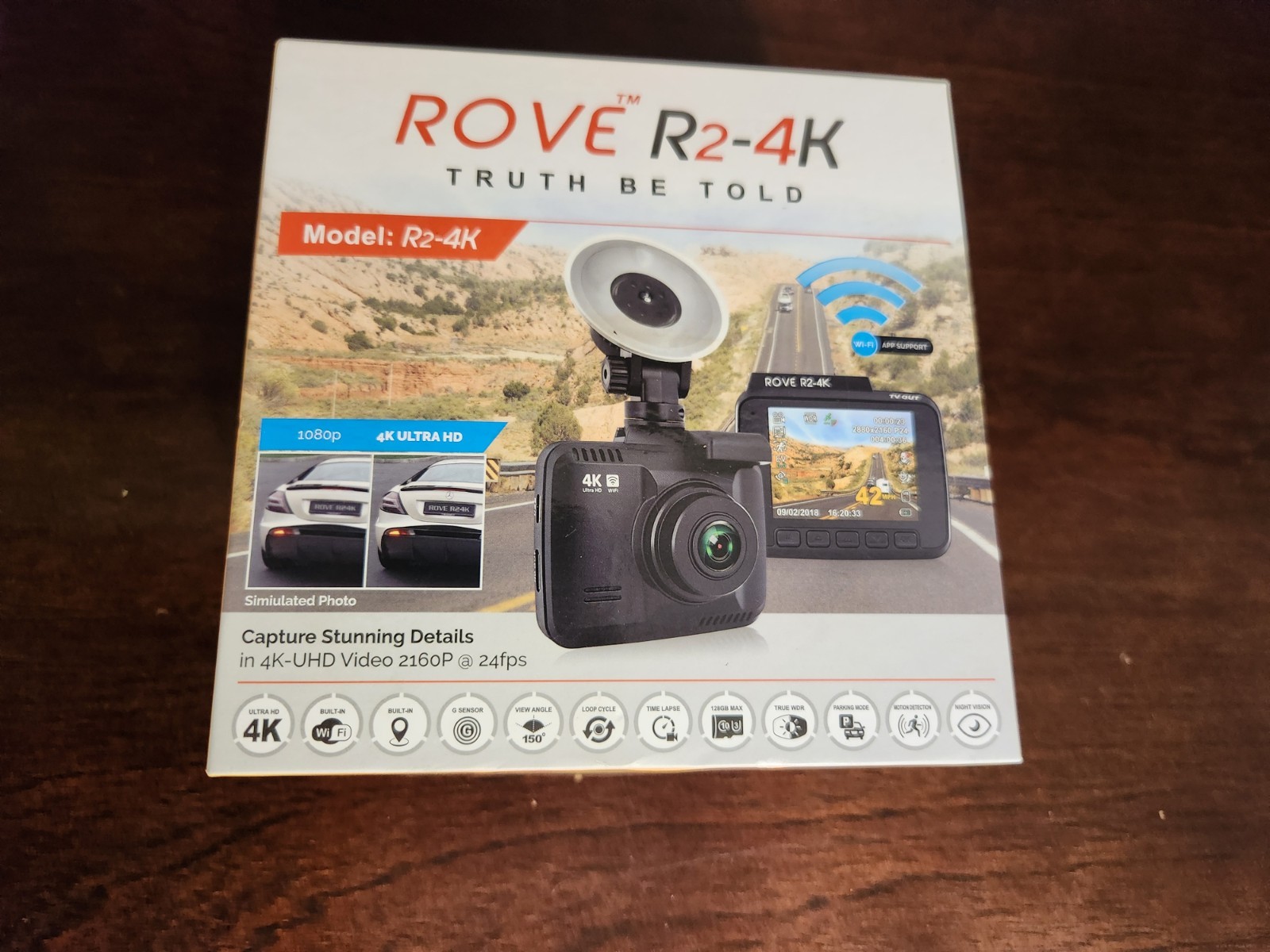 Rove R2-4K Dash Cam for Cars Ultra HD 2160P Dash Camera Built-In Wi-Fi & GPS NIB