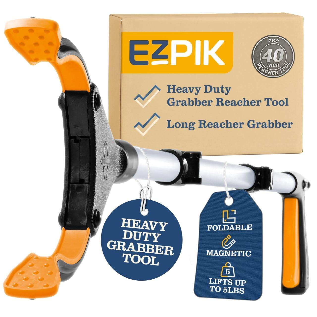 40" EZPIK Pro Extended Grabber Reacher Tool for Elderly Silver Trash Hand Pick