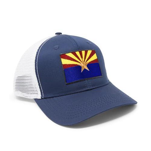 International Tie Arizona Flag Hats - Snapback Trucker Baseball Hat (Navy/White)