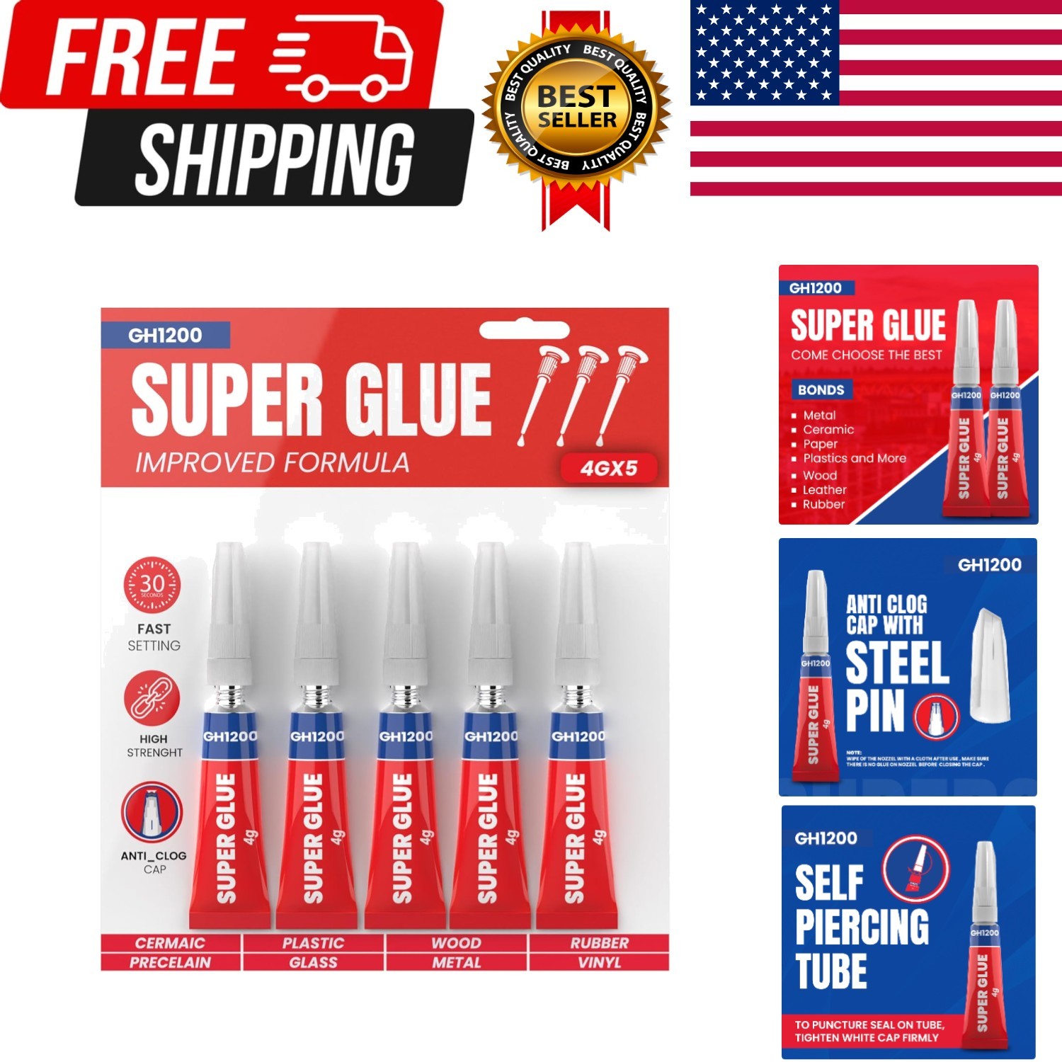 4 Gram x 5 PCs Super Glue for All Purpose - Super Fast, Thick & Strong Adhesi...