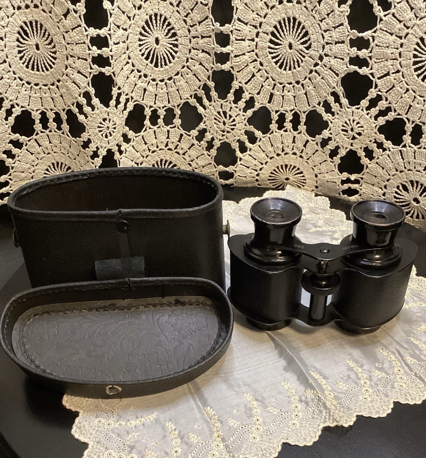 Vintage Black Trojan Binoculars with Case