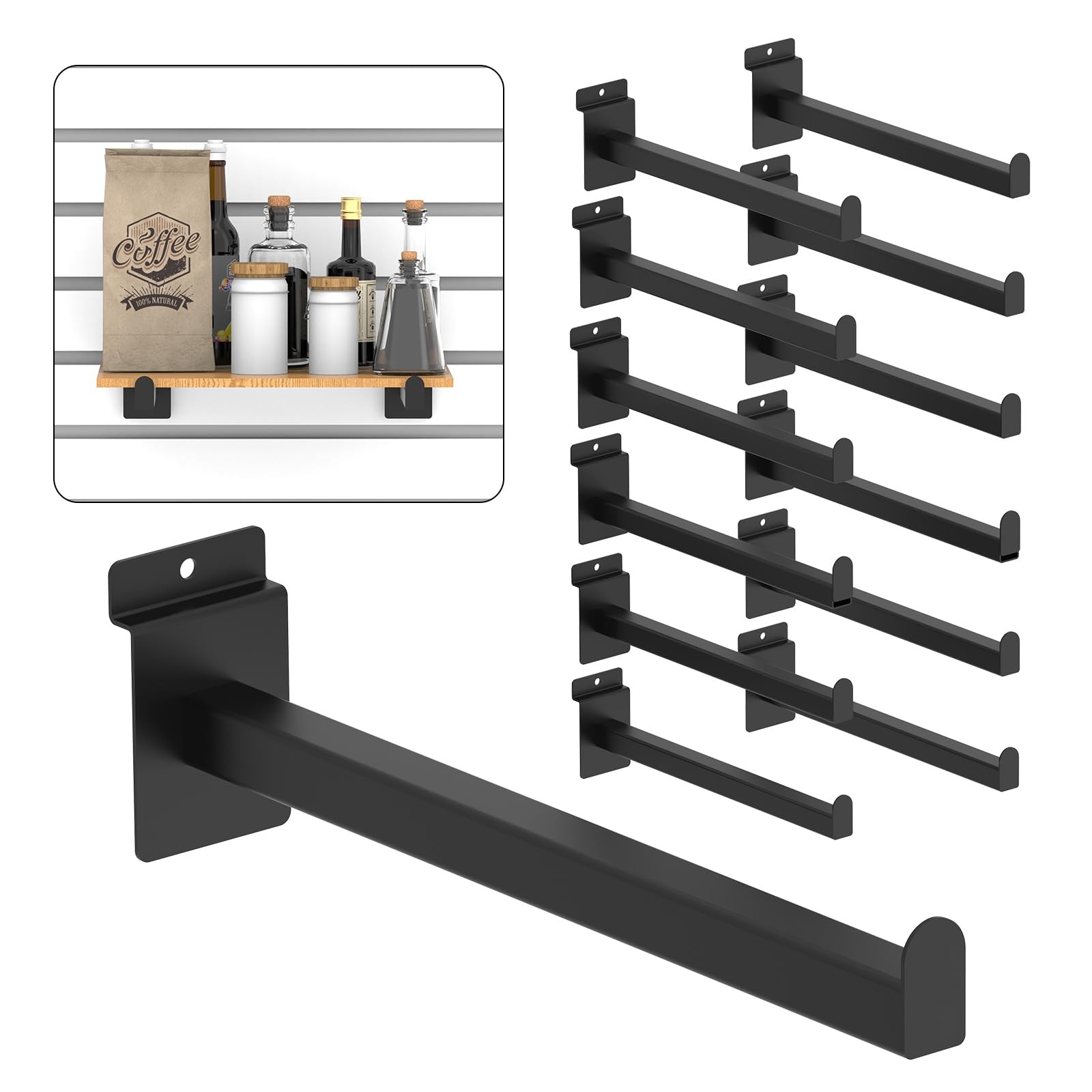 12 Inch Black Slatwall Shelf Bracket, 12 PCs Metal Slat Wall Shelves Accessor...