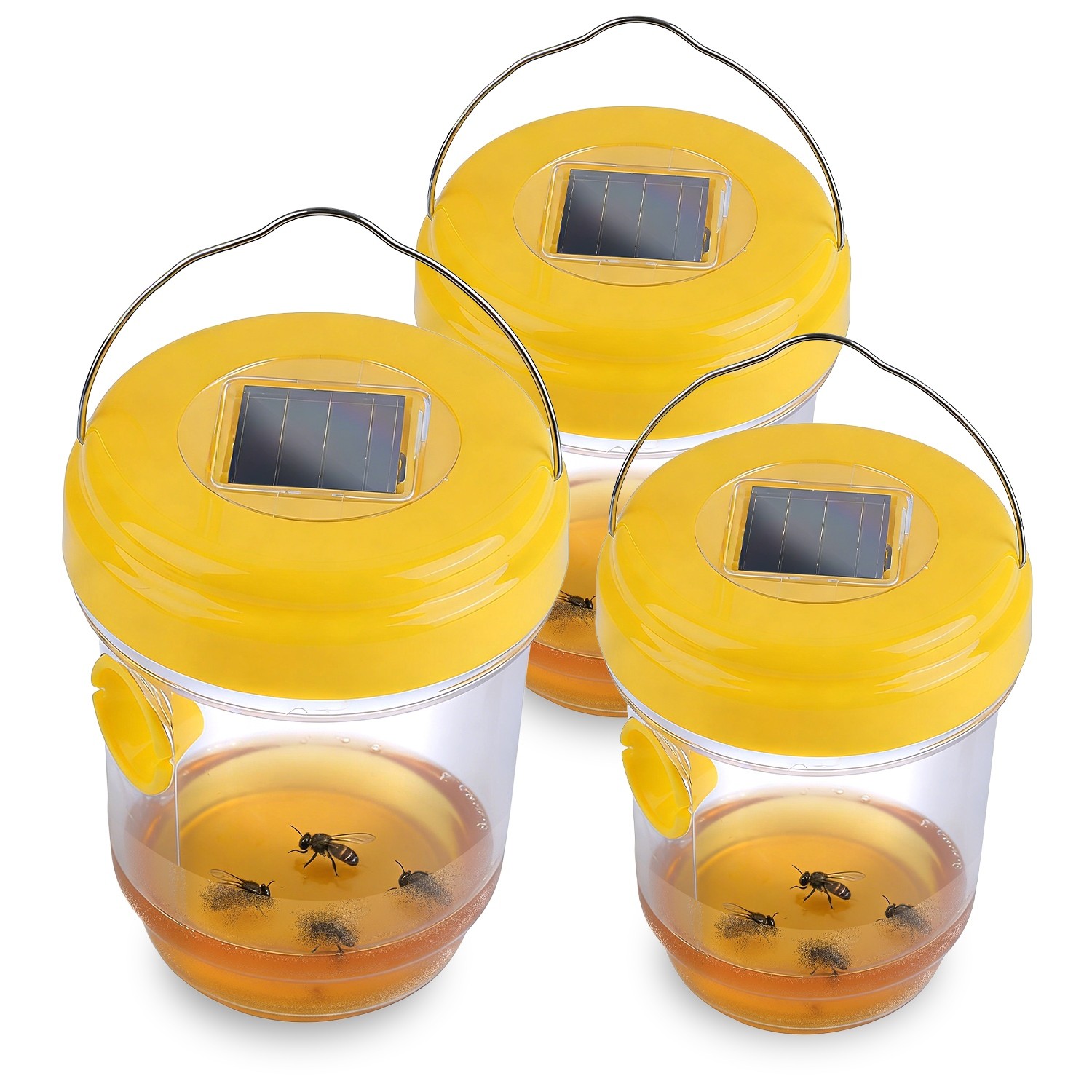 3 Pack Solar Wasp Traps with UV Light for Paper Wasps and Fruit Flies