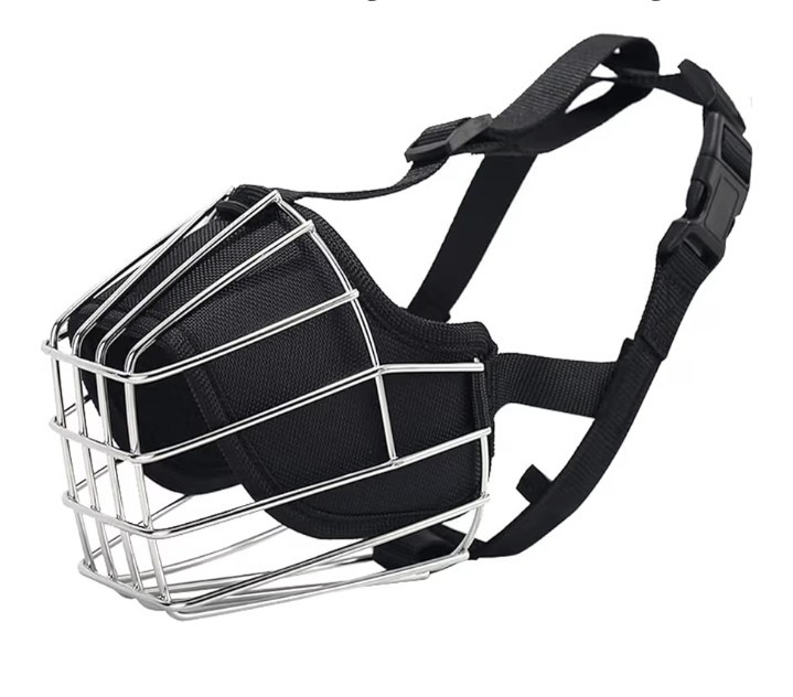 Large Dog Muzzle Stainless Steel Basket Adjustable Anti Bite Breathable