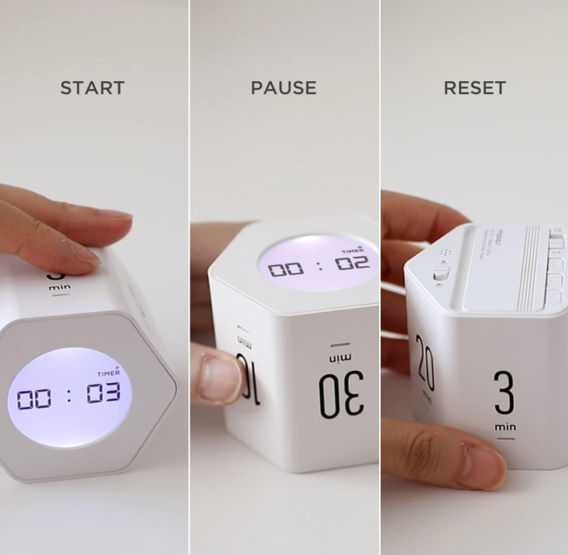 Hexagon Cube Digital Timer Clock, Pomodoro, Count Up/Down, White