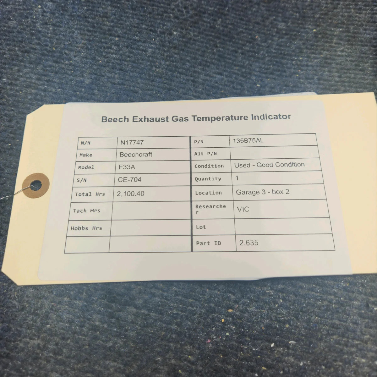 135B75AL | Beechcraft F33A | Beech Exhaust Gas Temperature Indicator