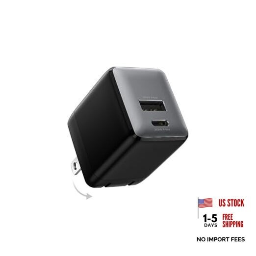 USB C Fast Charging Charger, 30W Dual-Port GaN Nano Charger with 1 Pack Black