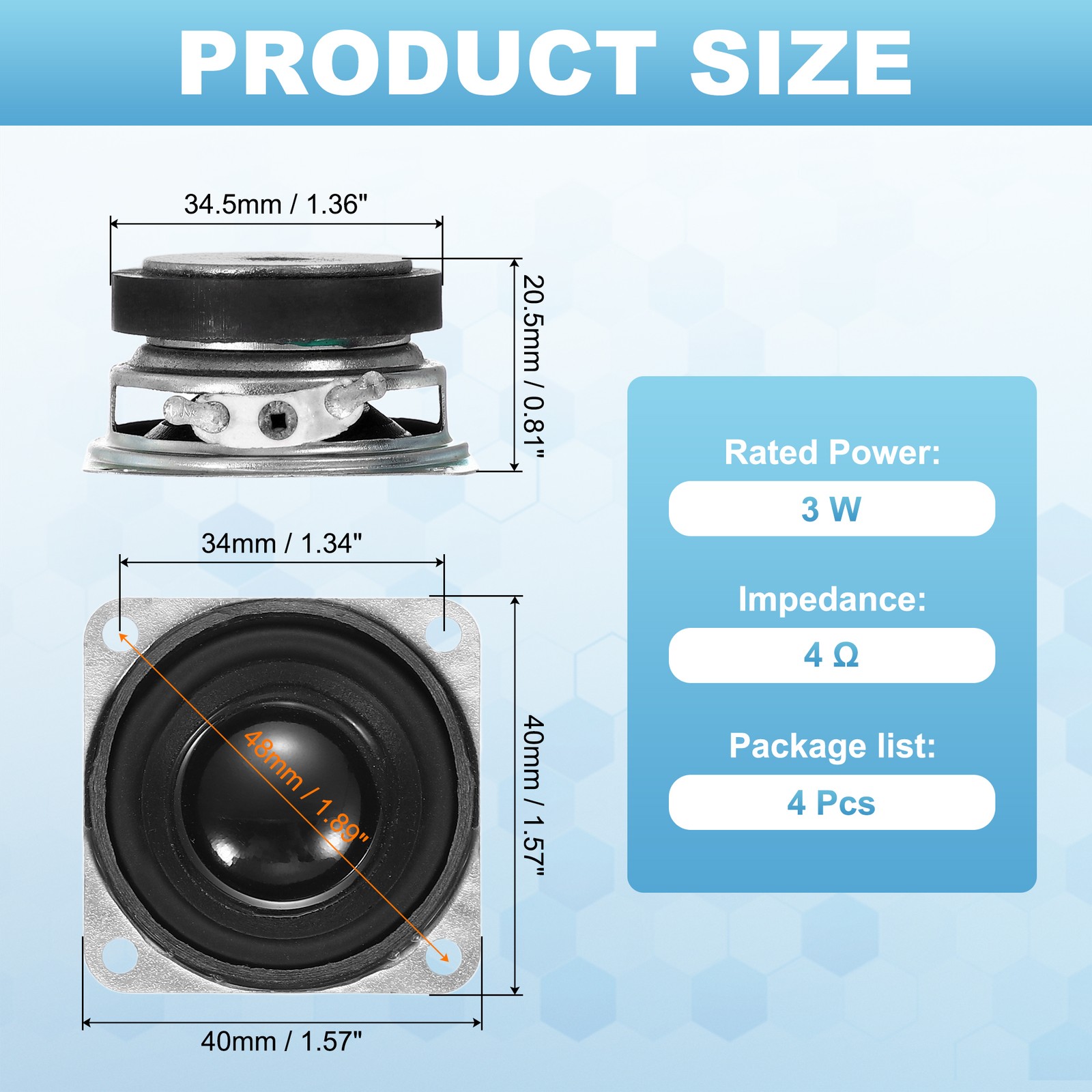 4Pcs 3W 4Ohm Small Speakers Square Micro External Magnet Speakers 34mm Black