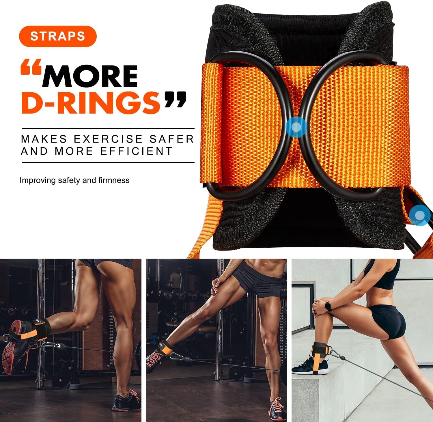 Ankle Strap for Cable Machine, Padded Straps 1Pair-Orange