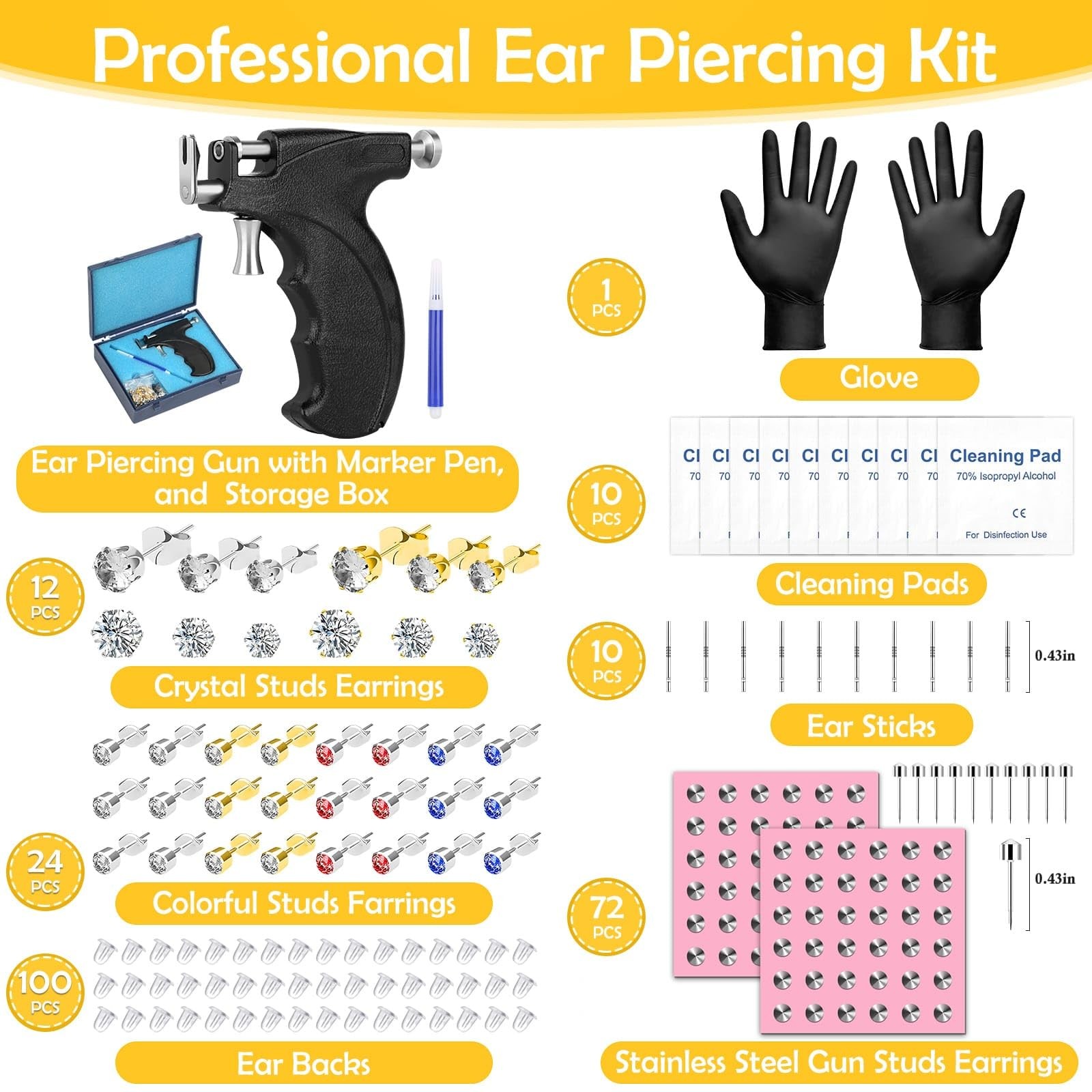 Professional Ear Piercing Gun, Reusable Ear Piercing Machine with Stainless Stee