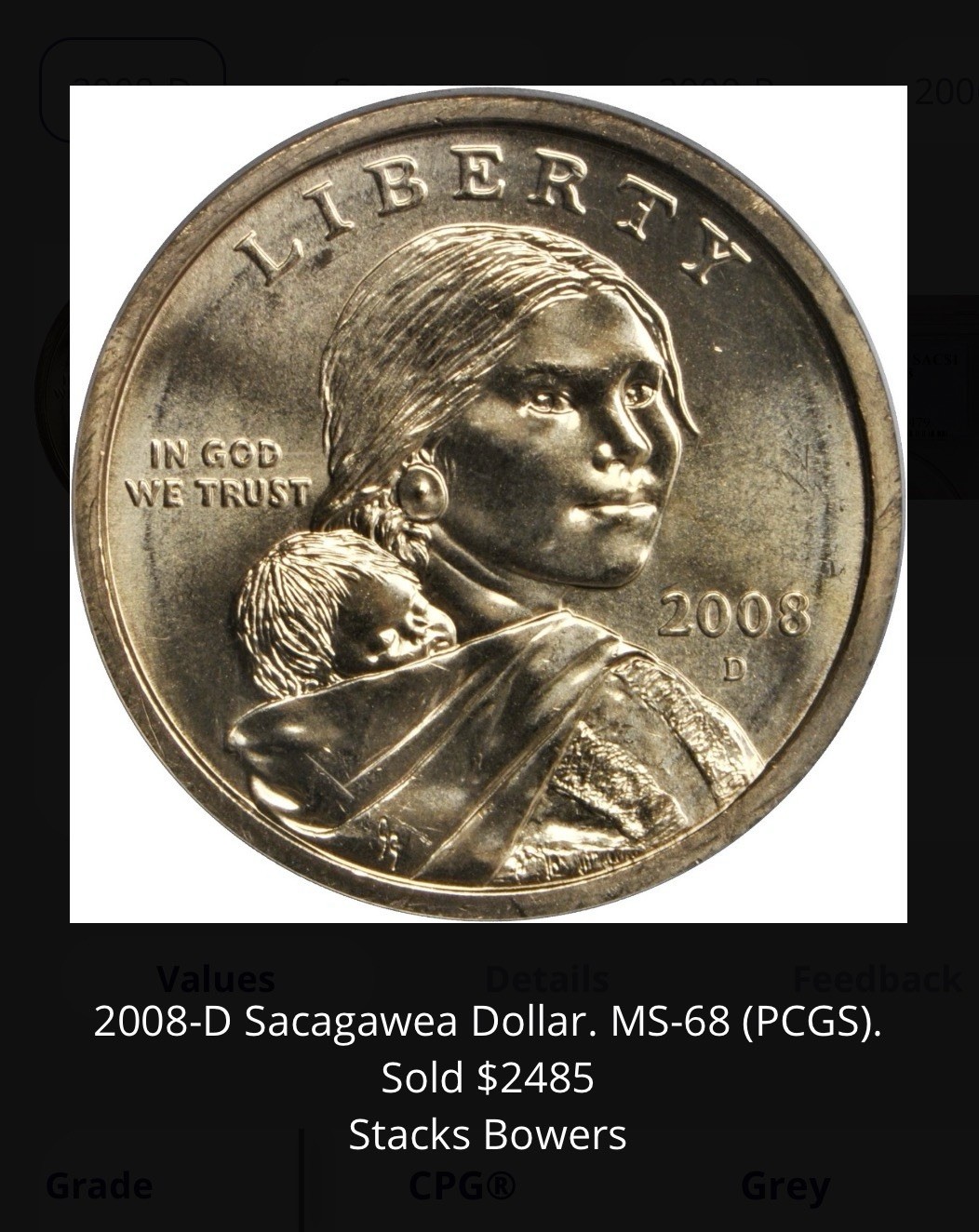 2008 d sacagawea dollar NGC MS 68