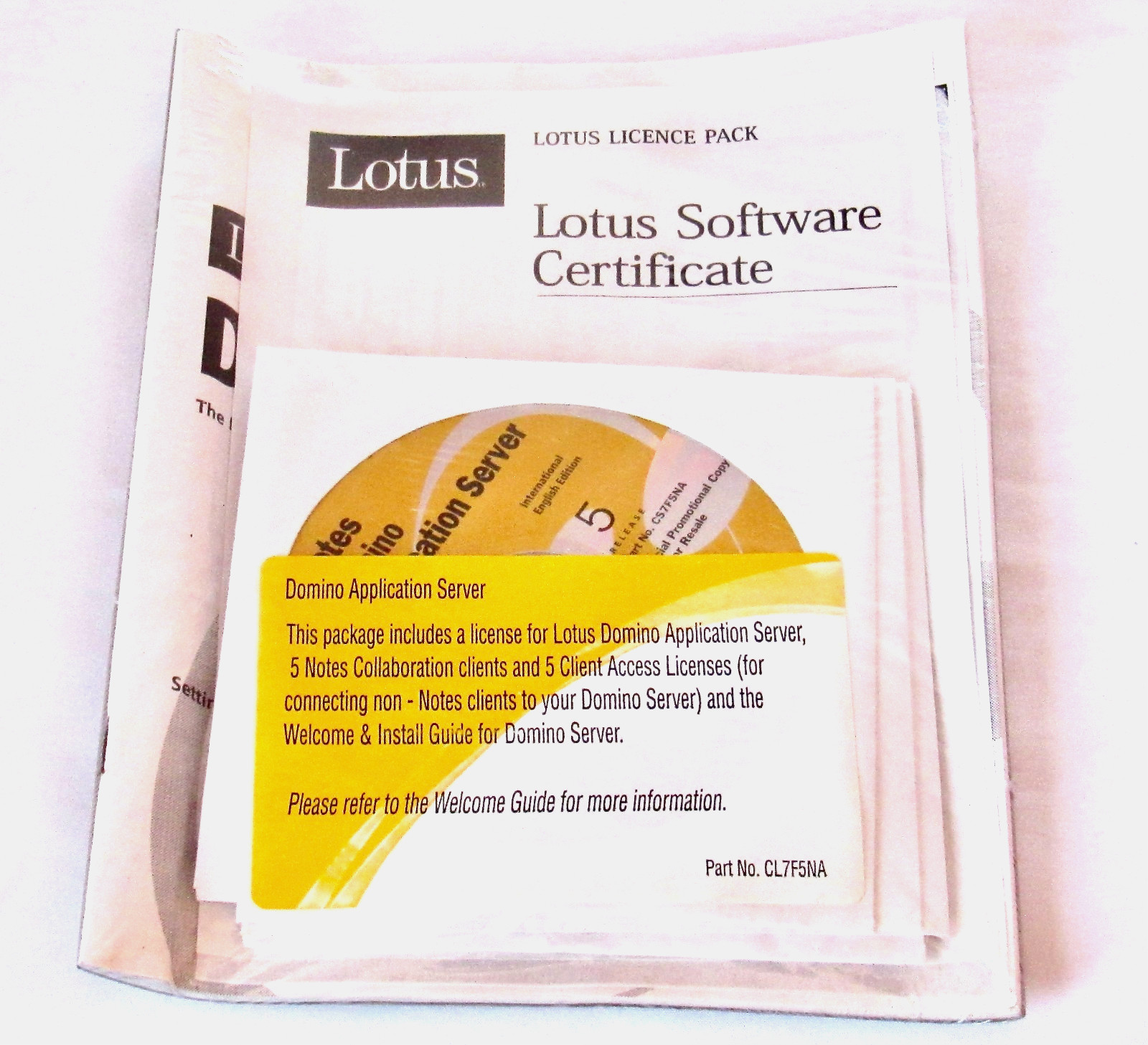 New Sealed Vintage Lotus Domino License Pack Software Certificate with CDs.