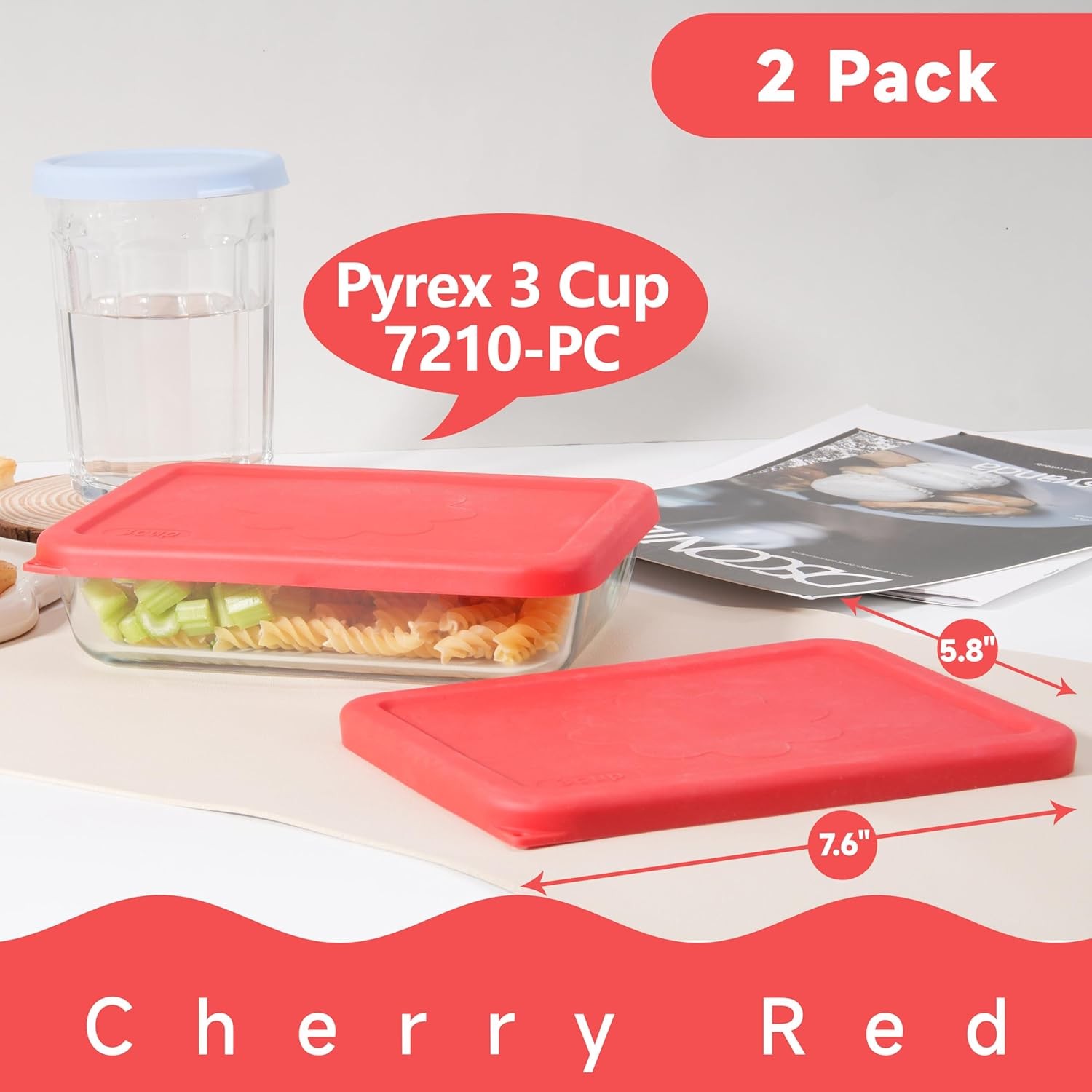 3 Cup Rectangle Silicone Storage Cover Lids Replacement for Pyrex 7210-PC Glass