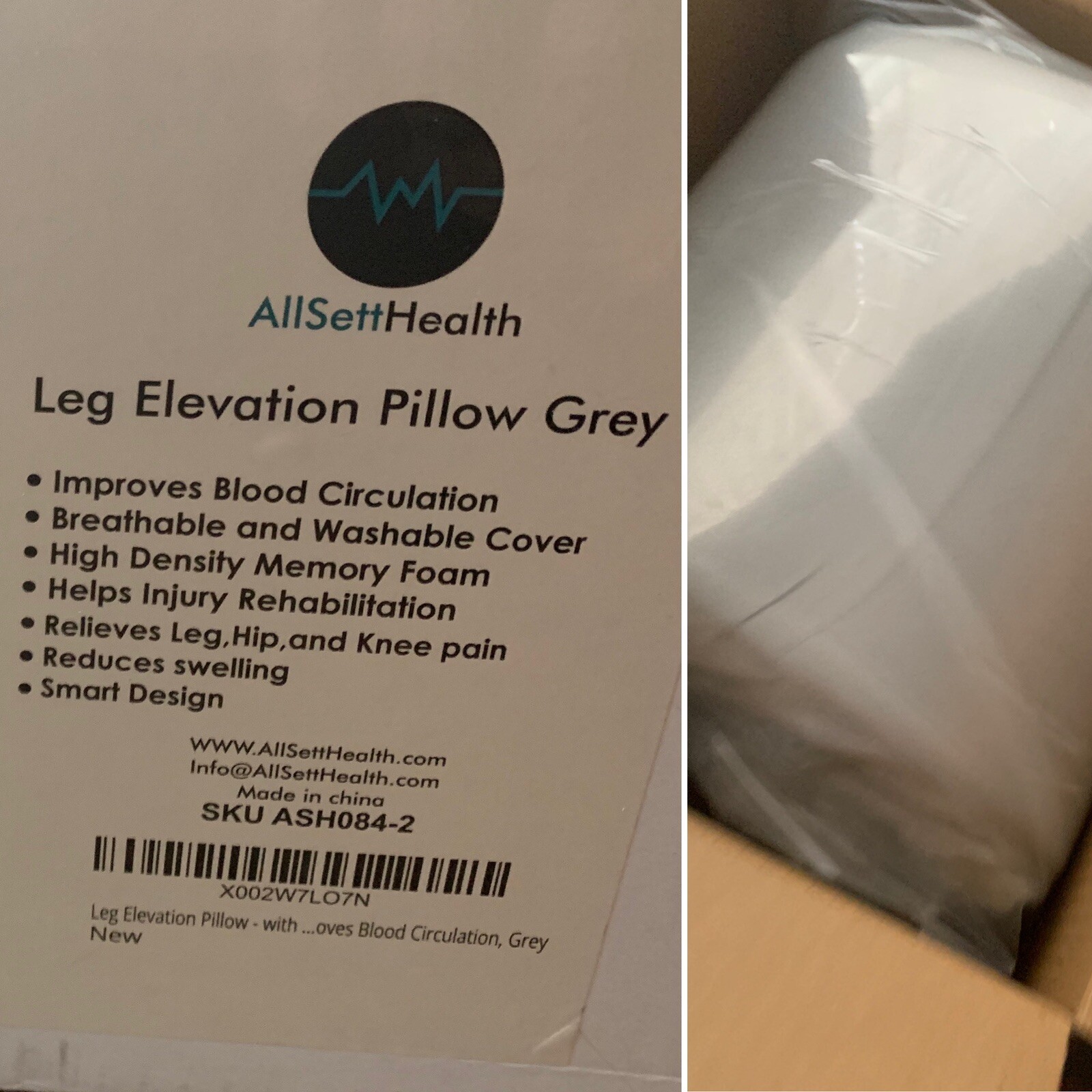 ALL SET HEALTH~Leg Elevation Pillow~Memory Foam Top~ASH084-2~Leg,Hip,Knee Pain