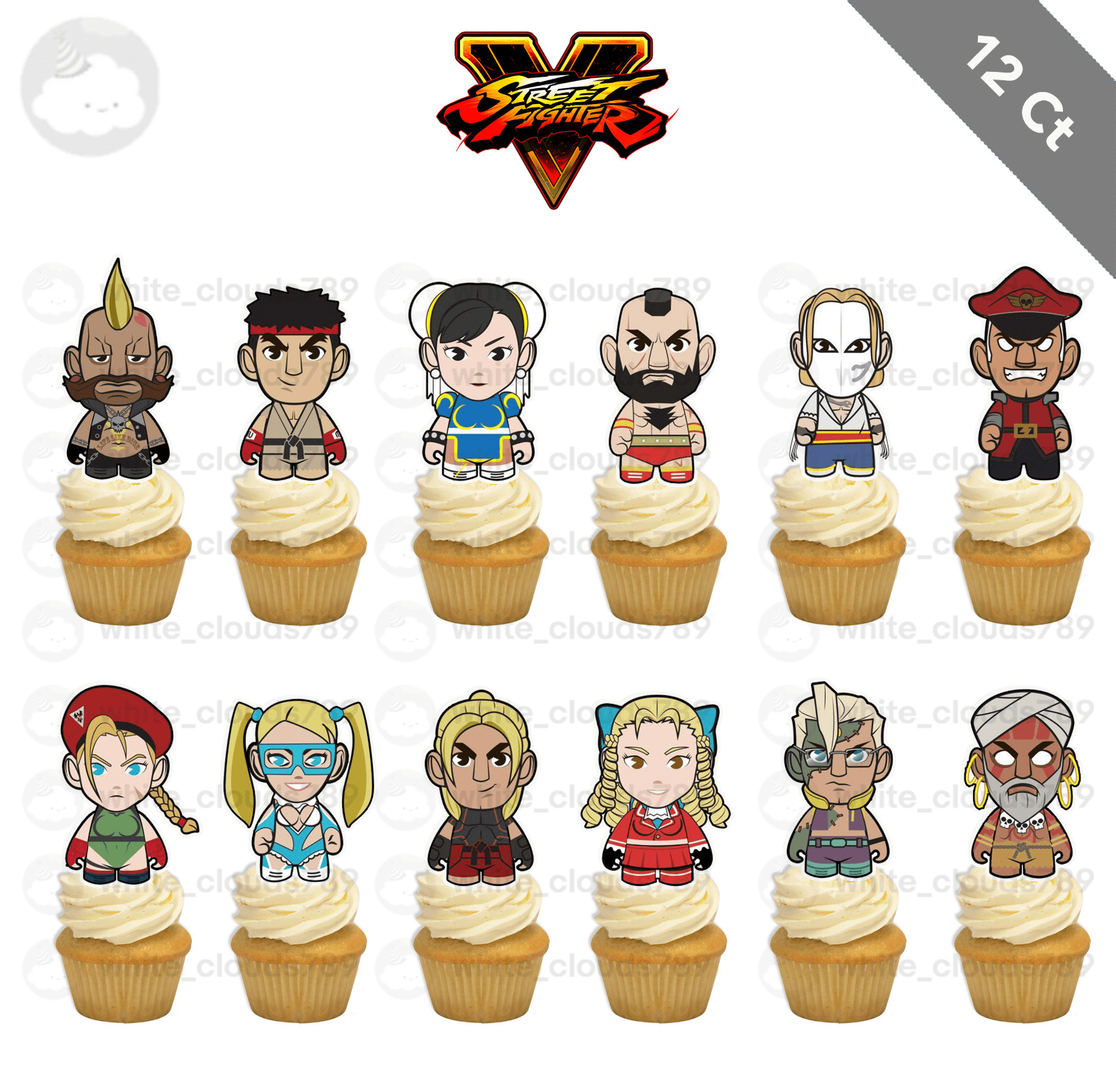 12 Street Fighters Cupcake Topper Game Ryu Ken Chun Li Favor Party Decor
