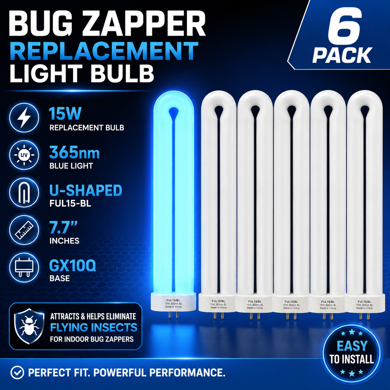 6 Pk Bug Zapper Replacement Light Bulb 15 Watt U Shapped Insect Attracting Trap