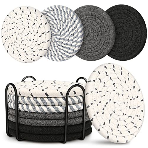Coasters for Drinks, Coasters Set of 4 - Color, 8 Pack Coaster Grey With Holder