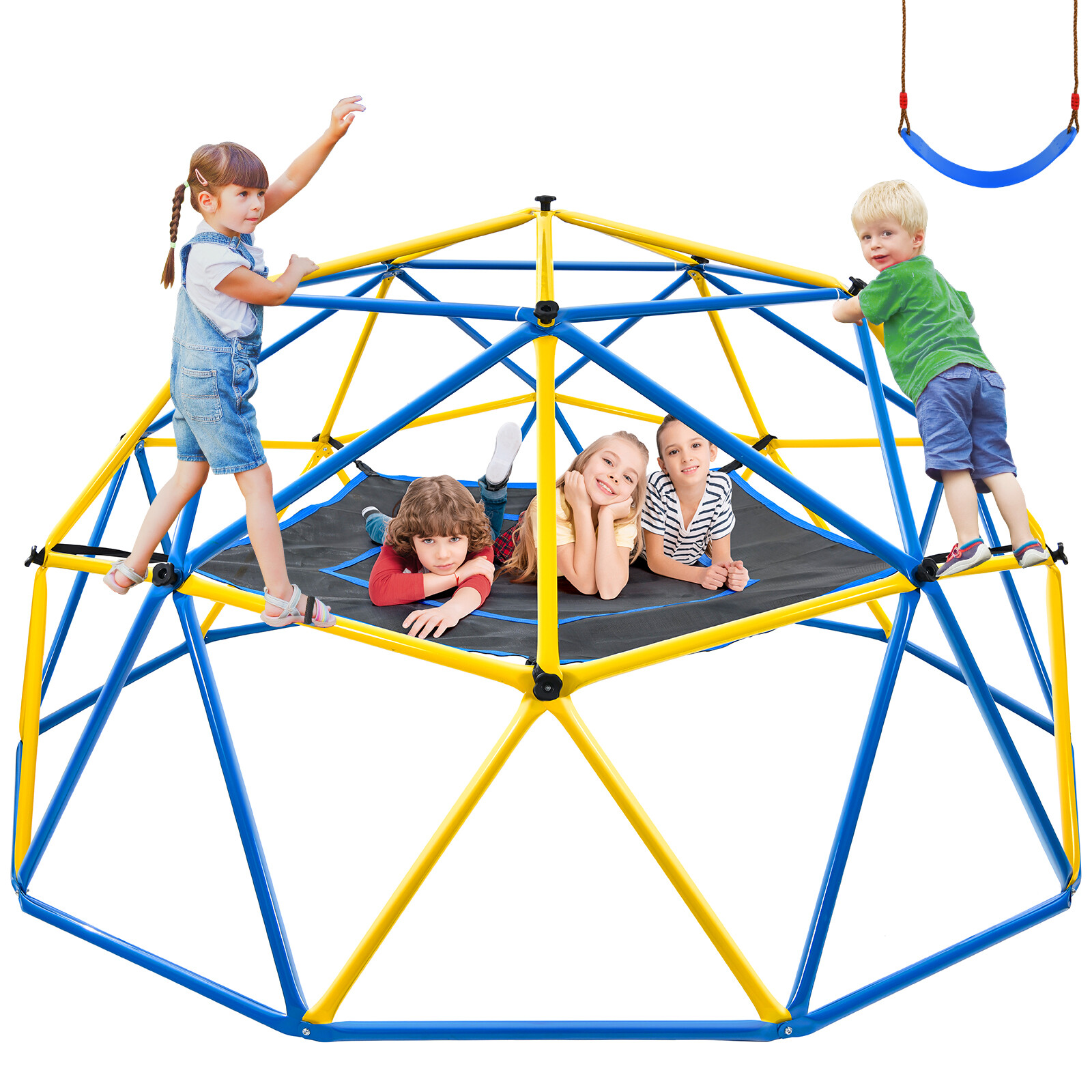 10ft Geometric Climbing Dome with Hammock & Swing Toddler Monkey Bars Jungle Gym