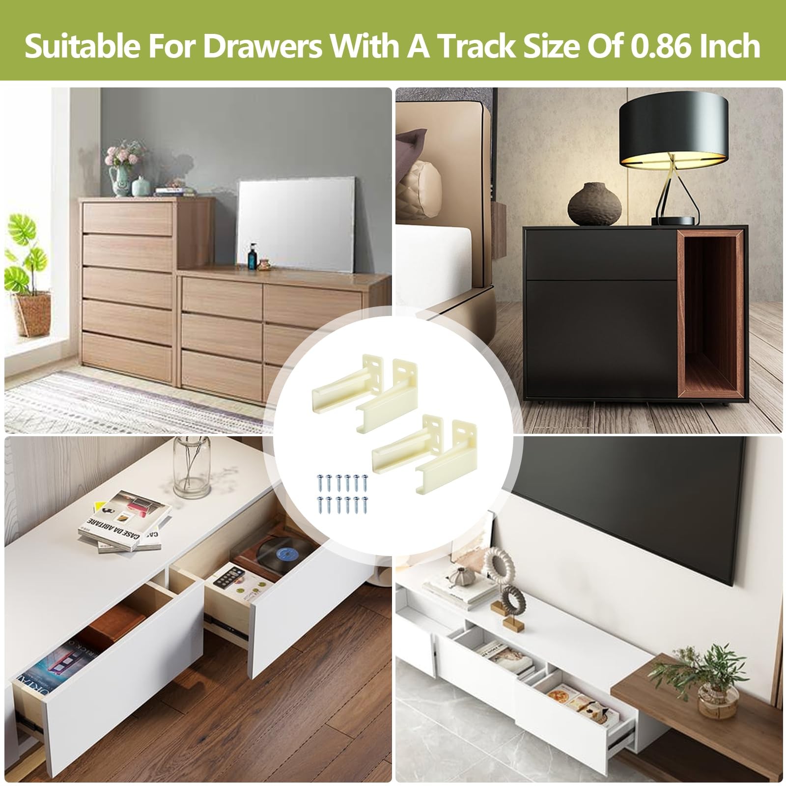 2 Pair Drawer Side Track Brackets, Face Frame Sockets for Drawer Slides, Plas...