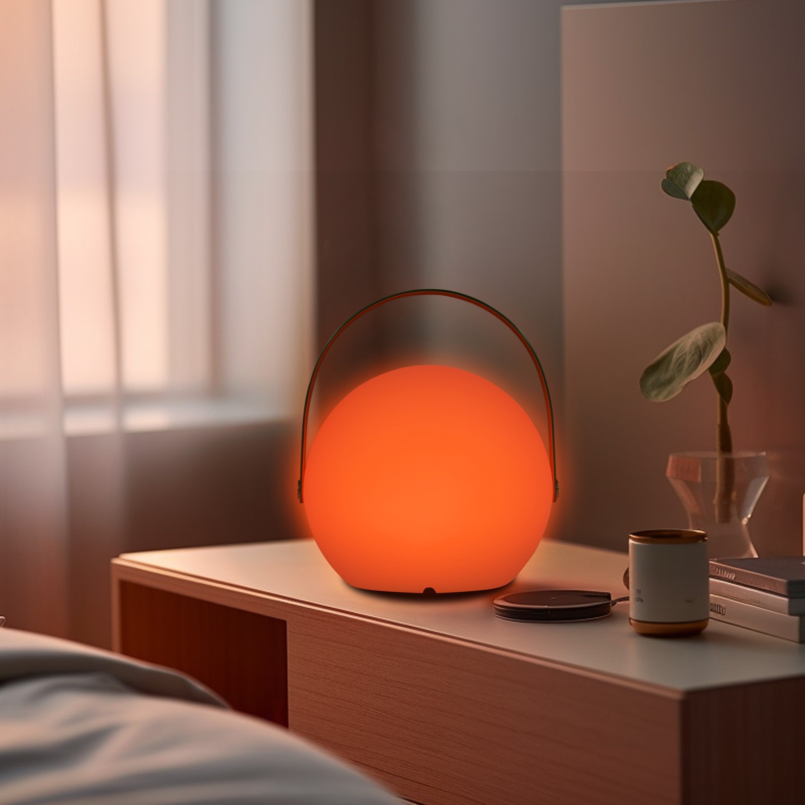 LED Table Lamp Sphere Dimmable w/ Handle Remote Control USB Battery Powered