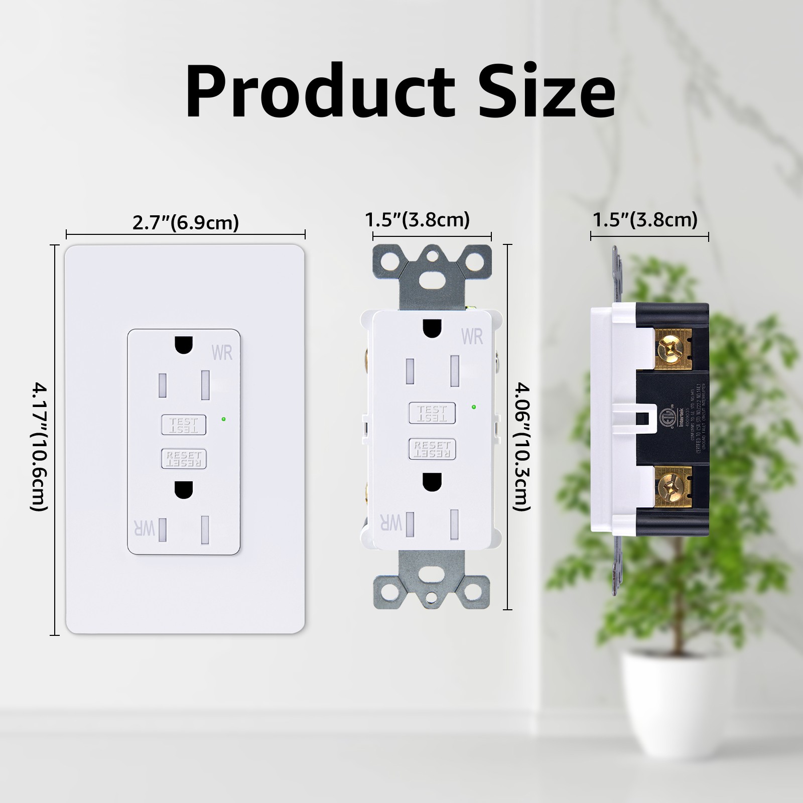 8PK Slim Design GFCI Outlet 15A Residential & Commercial Grade Wet Location Use