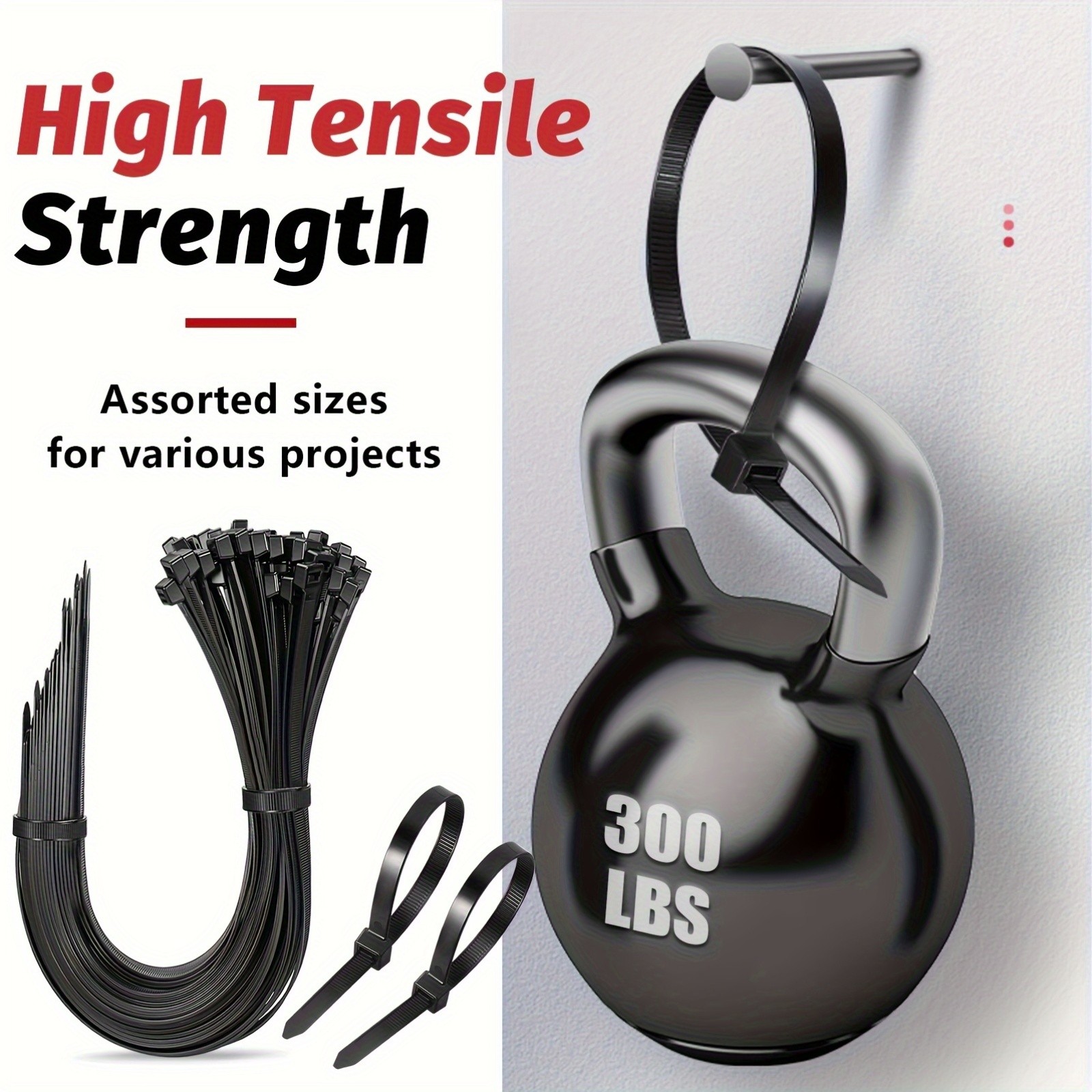 Zip Cable Ties Assorted Sizes (8”+12”+14”+18”) Heavy Duty Nylon UV Resistant
