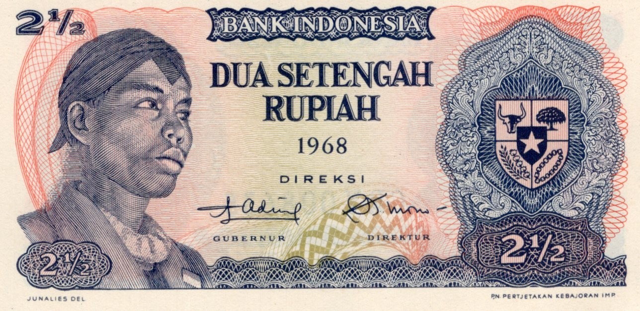 INDONESIA 2 1/2 RUPEES 1968 P 103. UNC CONDITION. 5RW 30SET