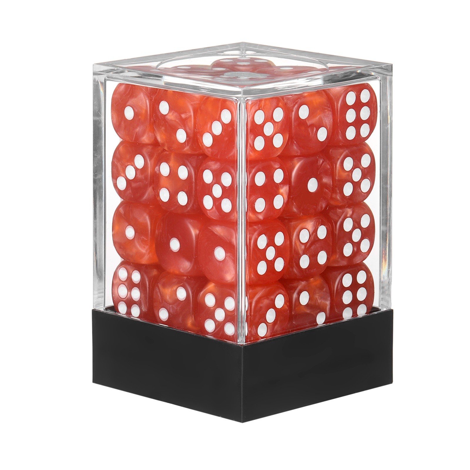 Polyhedral Dice Set 12mm Pearl Pattern Square Dice with Box, Red