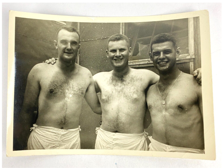 Vintage US Military Soldiers Shower Snapshot 3 Servicemen Photo