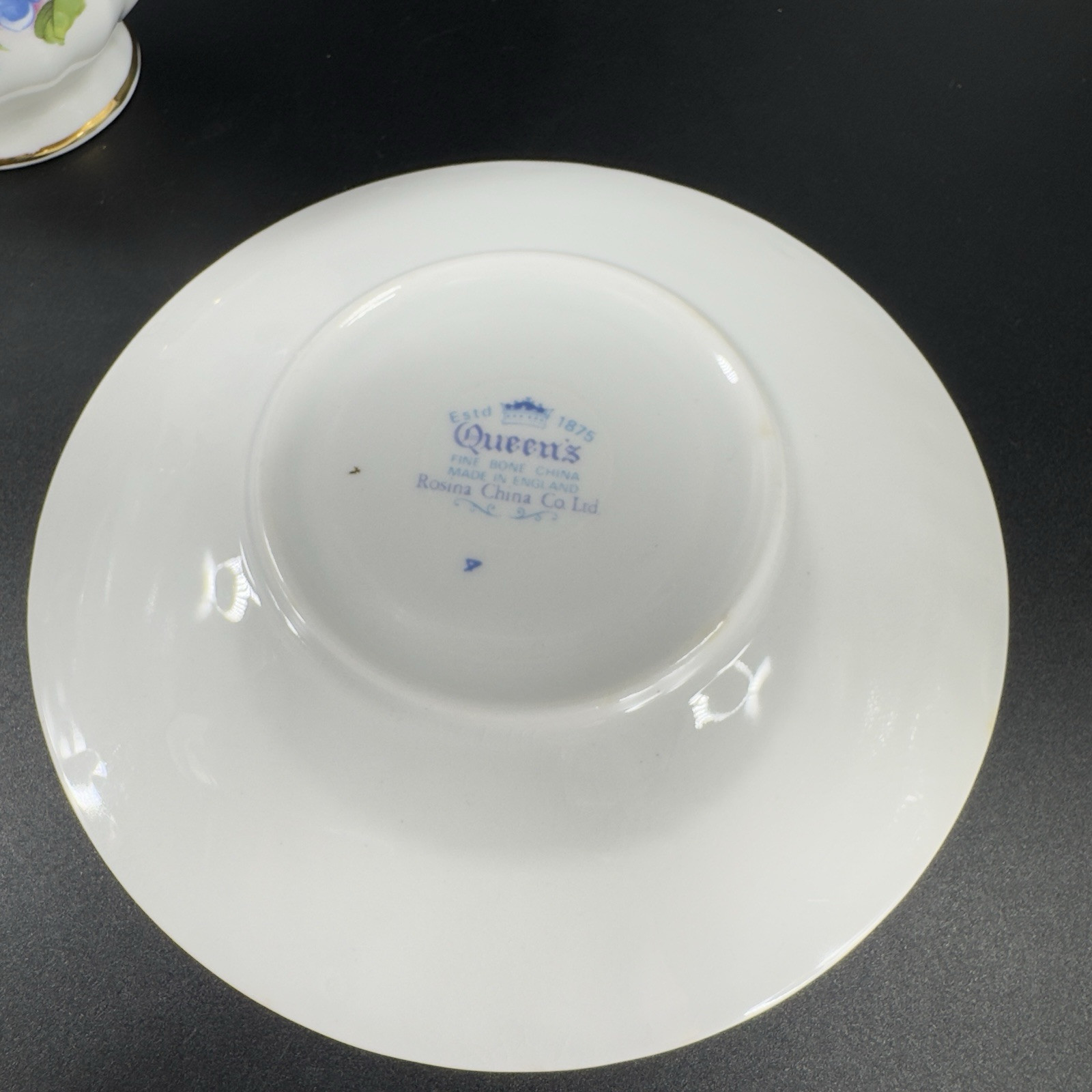 Queens Rosina China Co Blue Flowers Teacup Saucer Set Porcelain Vintage England