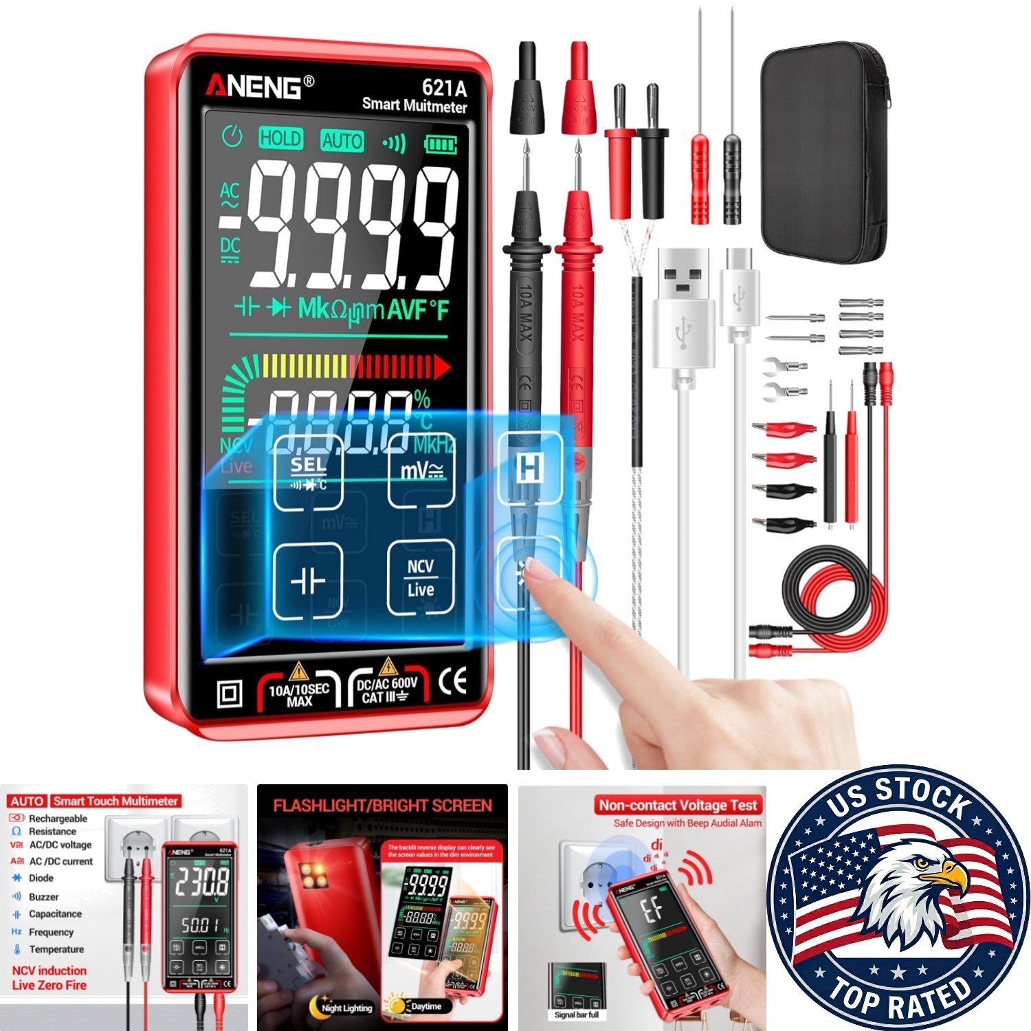 Smart Touch Digital Multimeter TRMS Auto-Ranging 9999 Counts - Rechargeable