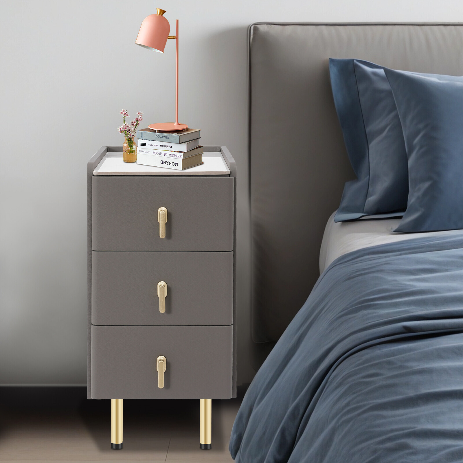 Three-Layer Bedside Cabinet with Drawers, Space-Saving Nightstand