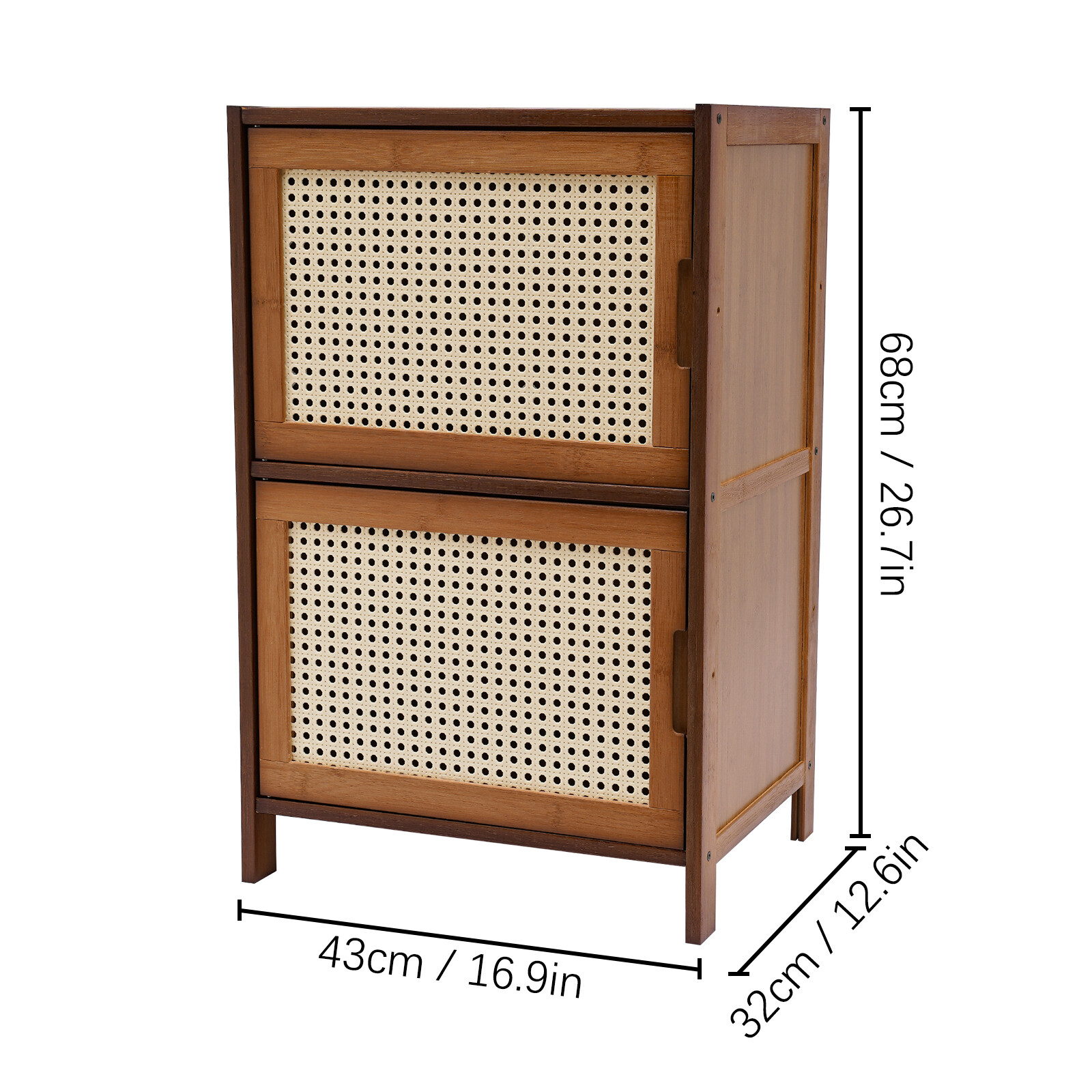 Nightstand With Decor Drawers Rattan Pattern End Table - Bamboo Sofa Side Table