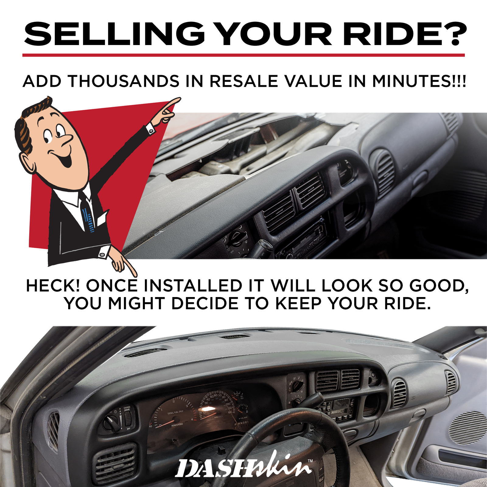 DashSkin Molded Dash Cover for 1998-2001 Dodge Ram in Mist Grey *C3