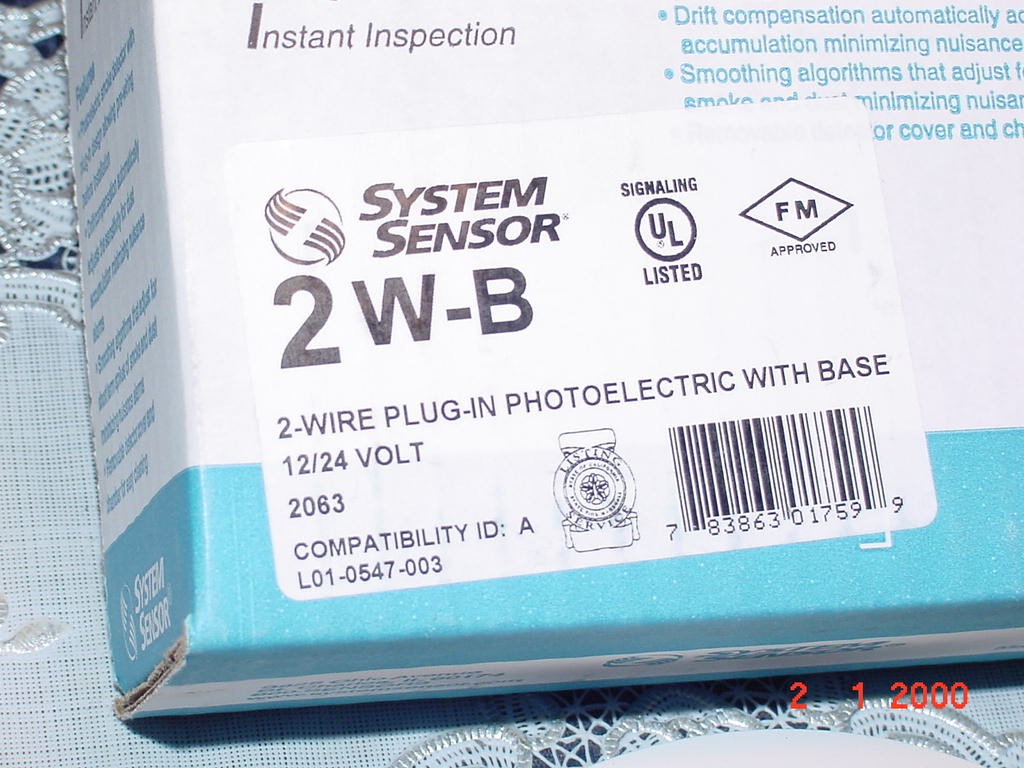System Sensor 2 W-B, Two-Wire Photoelectric Smoke Detector Power & Zone Circuit