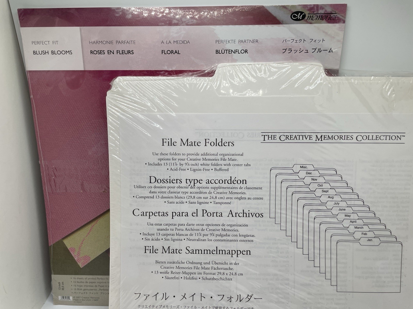 Creative Memories Perfect Fit Blush Blooms 12x12 paper & File Mate Folders