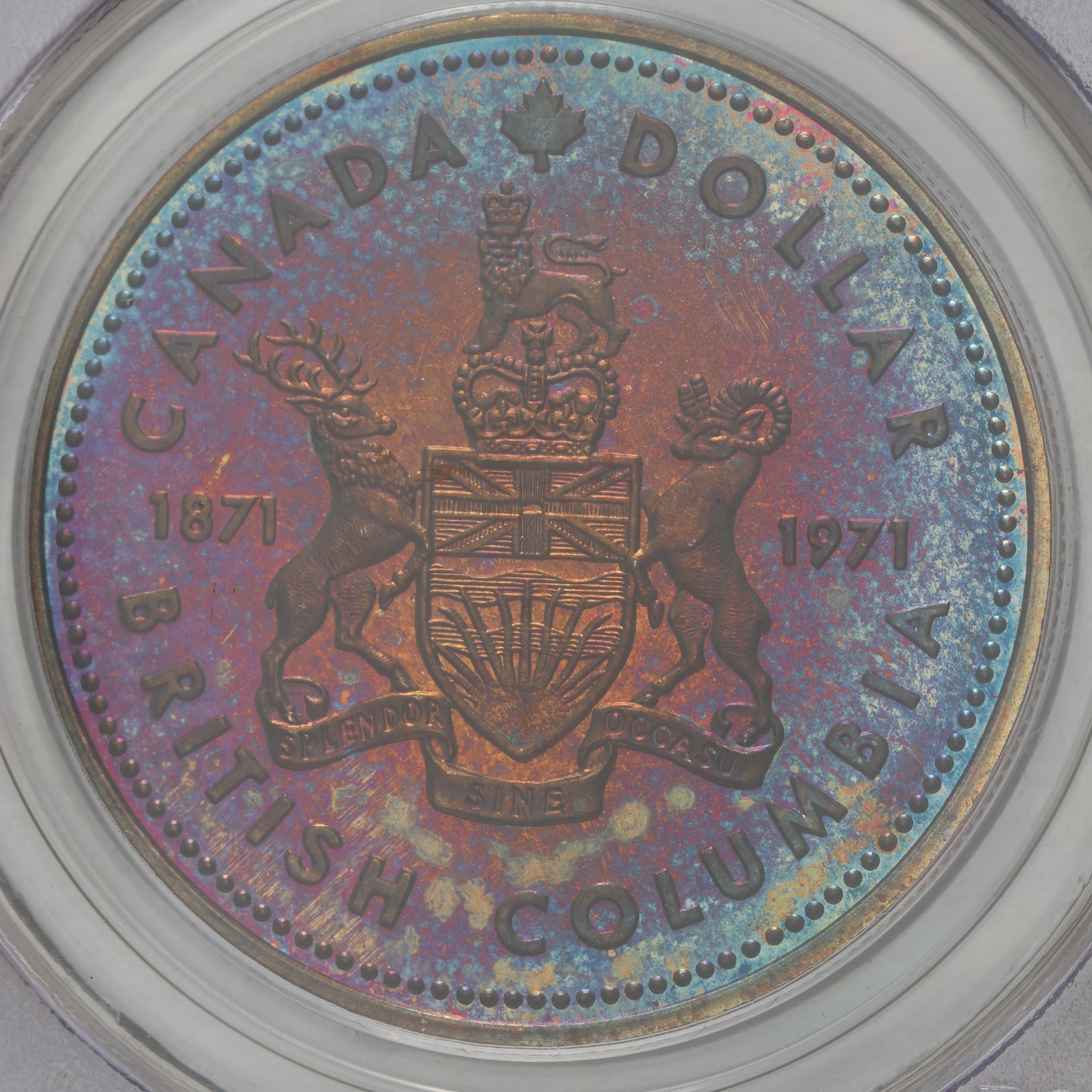 1971 Silver Canada British Columbia Dollar PCGS SP67 - Toned