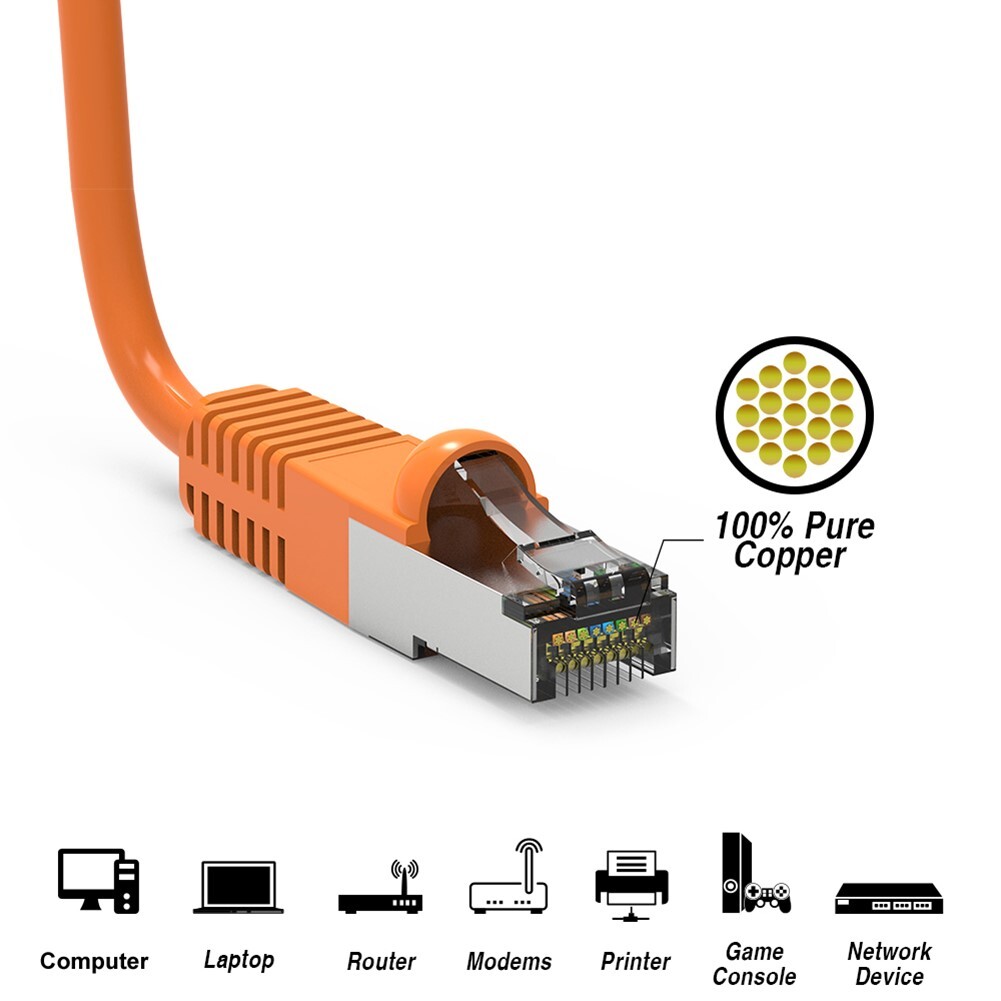 6FT Cat6 RJ45 Network Ethernet Router SSTP Shielded Patch Cable 26AWG Orange