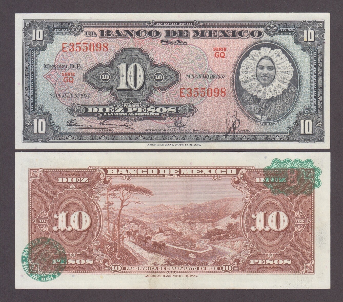 MEXICO P.58d  10 PESOS 21.7.1957  UNC  WE COMBINE      2501