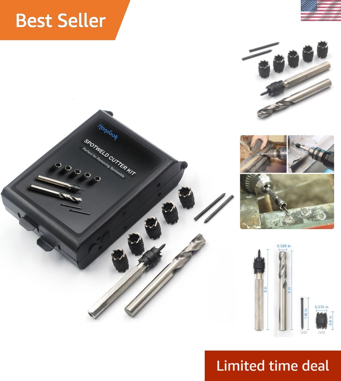 Heavy Duty 3/8 Inch Spot Weld Cutter Set with Replacement Blades and Drill