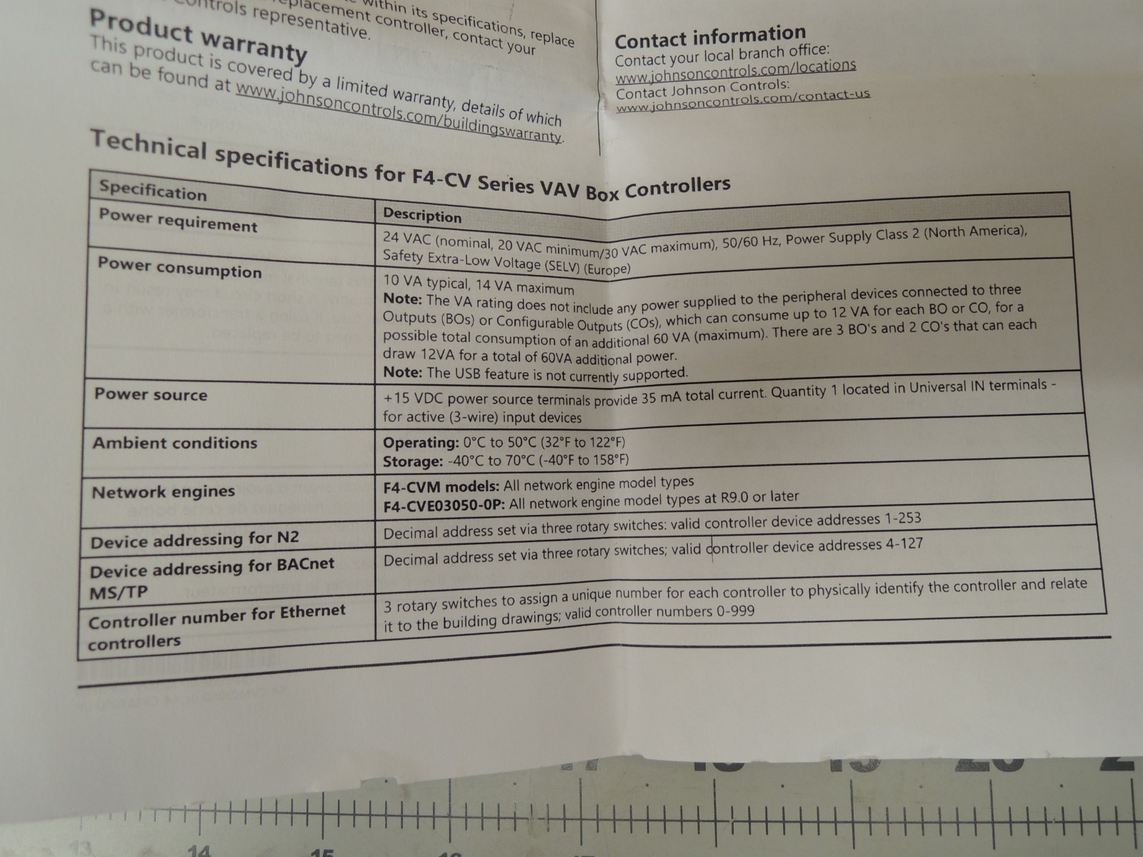 Johnson Controls F4-CVE03050-0P VAV Box Controller w/ Actuator & DPT Sensor
