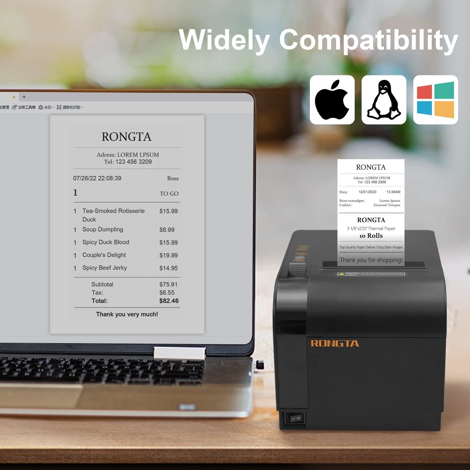 80mm Thermal POS Receipt Printer Black | Auto Cutter, USB, Ethernet