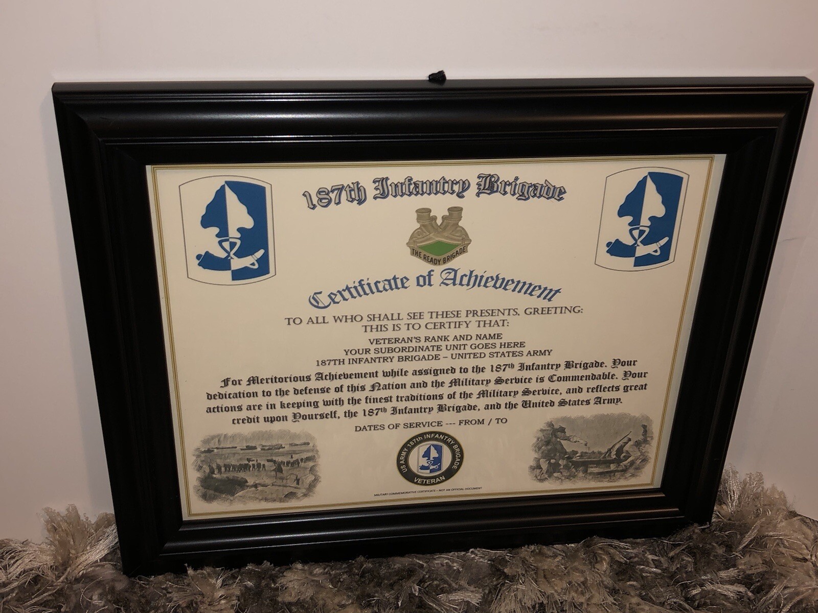 187TH INFANTRY BRIGADE - COA / (COMMEMORATIVE CERTIFICATE)