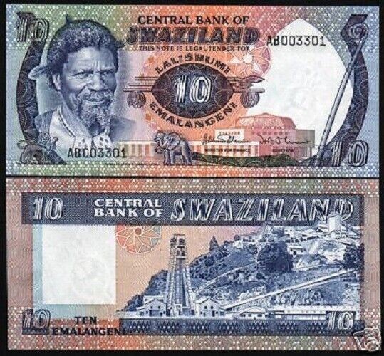 Swaziland 10 EMALANGENI P-10 ND 1985 x 1 Pcs Elephant Mine UNC Currency BANKNOTE