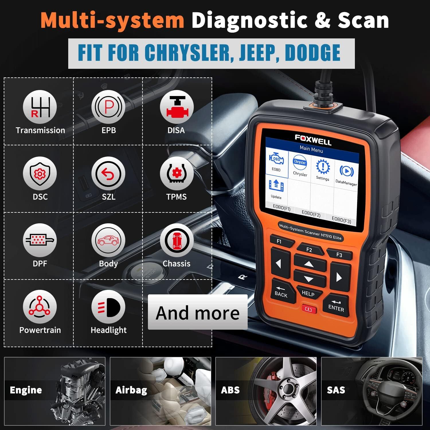 Foxwell NT510 Elite for Chrysler Full System OBD2 Scanner Car Diagnostic Tool US